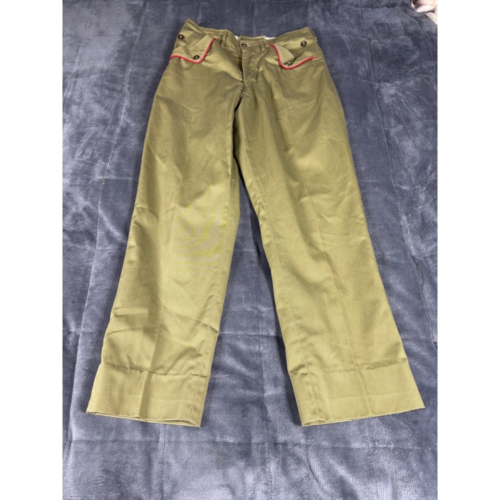 Vintage Boy Scouts of America BSA Olive Green Red Piping Uniform Pants 25x25
